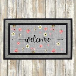 pink flower welcome doormat png, front doormat sublimation design download, rug png, rug designs, doormat png file