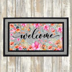 welcome flowers  doormat png, front doormat sublimation design download, rug png, rug designs, doormat png file