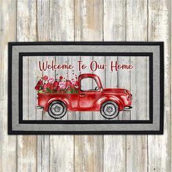 red truck red roses doormat png, front doormat sublimation design download, rug png, rug designs, doormat png file