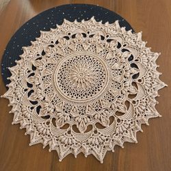 table topper 16" crochet beige doily for sale.cotton textured round doily .lace table centerpiece.the best gift idea.