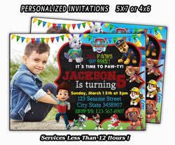 paw patrol invite,paw patrol invitation,paw patrol birthday party, add photo, personalized invitation