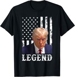 donald trump 2024 mug shot president legend american flag t-shirt