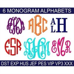 embroidery monogram designs bundle, 6 alphabets, embroidery monogram pes, machine embroidery, digital download (does not