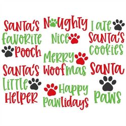 christmas dog embroidery designs, machine embroidery, santa paws, happy pawlidays, woofmas, 8 designs, digital download,