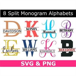 split monogram svg/png, 8 split monogram frame alphabets, digital download, cut files, engraving, sublimation (individua