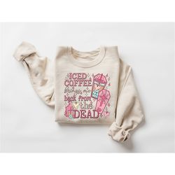 iced coffee cups sweatshirt, coffee cups sweatshirt, skull coffee cup sweatshirt, skeleton halloween sweatshirt, coffee