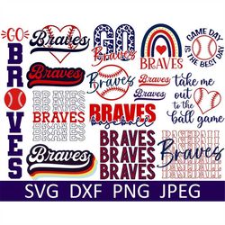 braves svg bundle, braves png bundle, digital download, cut file, clipart, sublimation png (15 individual svg/png/dxf/jp