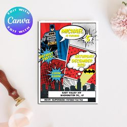 batman comic invitation, batman comic invites, batman comic birthday invitation, batman comic birthday party invitation