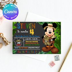 mickey safari invitation, mickey safari birthday invitation, mickey safari invites, mickey safari birthday party invites