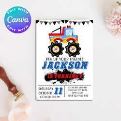 monster truck invitation, monster truck birthday invitation, monster truck birthday party invitation, monster truck card