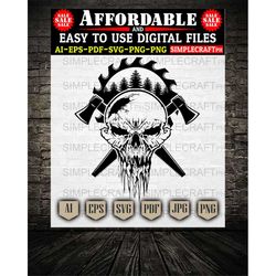 skull svg || lumberjack svg || wood saw blade svg || logger svg || wood blade svg || wood saw blade with trees || chains