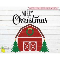 merry christmas barn svg, wreath farmhouse christmas tree svg  holiday decoration svg files for cricut downloads silhoue