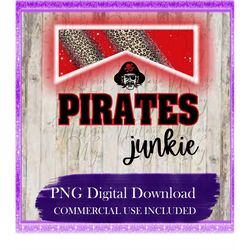 pirates junkie png, black & red, school sports, sublimation, dtg printing