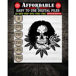 afro skull smoking  svg || smoking weed svg  || smoking cannabis svg  || cut files