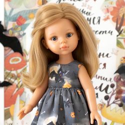 halloween outfit bat and pumpkin dress for paola reina doll, siblies rrff, corolle, little darling, 13 inch doll clothes