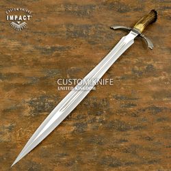impact cutlery rare custom d2 28.50" fuller sword dagger knife crown antler