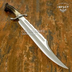 impact cutlery rare custom bowie knife crown antler damascus guard