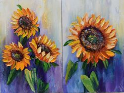 sunflowers, interior pair of paintings" a set of two paintings oil painting