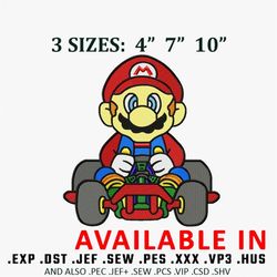 super mario car embroidery design, car design, embroidered shirt, logo design, cars embroidery, digital download