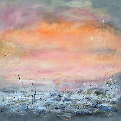 sunset 2    100 cm x 80 cm x 3.5 cm or 39.4 h x 31.5 w x 1.38 d in painting wall decor original interior art gift