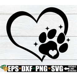 paw print with heart svg, paw print heart svg, paw print svg, paw print svg for dog bandana, pet memorial svg, paw print