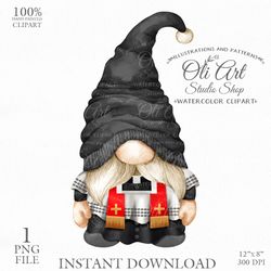 gnome catholic priest, gnome images. gnomes graphics. cute gnome png. gnome digital download, oliartstudioshop