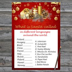 christmas party games,christmas around the world game printable,gold christmas candles christmas trivia game cards