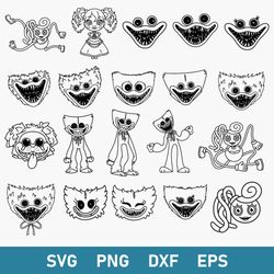 huggy wuggy outline bundle svg, huggy wuggy svg, kissy missy svg, poppy playtime svg, png dxf eps digital file