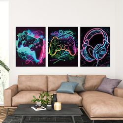 1pc wall art neon gaming game controller canvas painting watercolor fasion poster modern pop home decor for kid bedroom