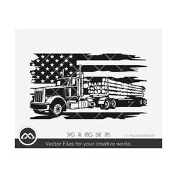 us flag logging truck svg truck illustration - logging shirts, big truck svg, truck svg, png dxf eps, sublimation print,