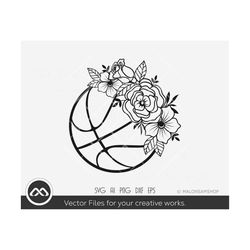 basketball svg ball with flowers - basketball svg, basketball mom svg, clipart, png, cut file for lovers