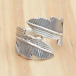 feather ring women, sterling silver boho ring, angel feather wing ring, thumb silver ring, handmade jewelry gift for her