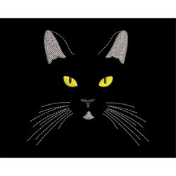 Black Cat Embroidery Design, Halloween Witch's Cat Face Silhouette, Machine embroidery file for 4x4 inches hoop