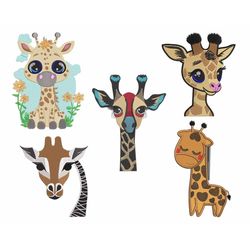 giraffe embroidery designs bundle - baby giraffe, colorful heads, fill stitch, sketch stitch, perfect for baby shower gi