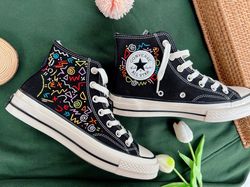 custom converse math formula embroidery pattern, embroidered logo color textures,special shoes