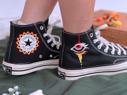 custom converse eyes and lips, embroidered logo sun,converse high tops,embroidered symbol,best gift