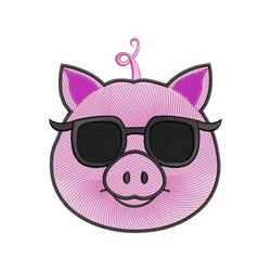 cool pig wearing sunglasses embroidery design - humorous sketch stitch piggy, perfect for fairy tale nursery or farmhous