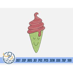 ice cream embroidery file - instant download - happy cartoon food for baby and newborn - waffle soft serve ice cream for