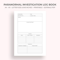paranormal investigation log book
