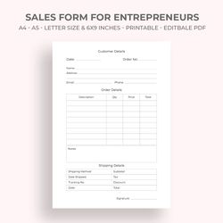 sales form for entrepreneurs