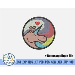 pink unicorn embroidery file - instant download - applique design for clothing decoration - cute magic pet pattern for p