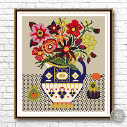 cross stitch pattern flower vase pdf, beautiful bouquet, instant design download. digital pdf 365