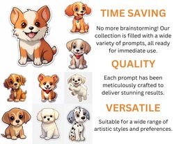 cute puppy print and cut digital png sticker sheets, 16 different designs, 16 various dog breeds sticker pack bundles in