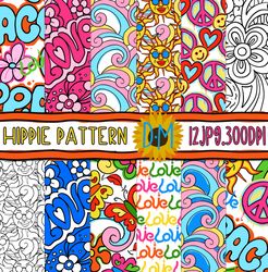 groovy hippie seamless pattern - digital papers -  background