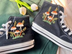 embroidered mushroom converse,custom logo mushrooms,flowers,embroidered mushrooms logo