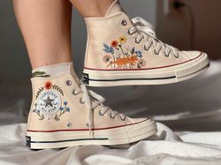 mushroom converse,embroidered blue mushrooms, monarch butterflies and wildflowers,mushroom gifts