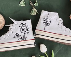 embroidered converse,converse high tops,custom converse mushrooms and special embroidery,embroidered logo symbol,kawaii