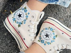 embroidered converse,converse high tops,embroidered logo converse blue flower,embroidered sneakers chuck taylor 1970s fl