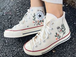 embroidered converse,custom converse flowers,leaves faces,embroidered sneakers leaves,converse embroidery chuck taylor 1