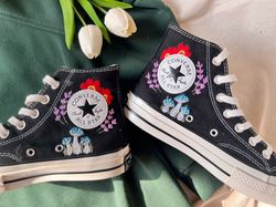 embroidered converse,custom mushroom converse,custom logo mushrooms,flowers,converse high tops chuck taylor 1970s,embroi